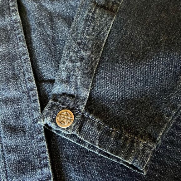 Harley Davidson Motorcycles Vintage Y2K Denim Button Up - Picture 8 of 9